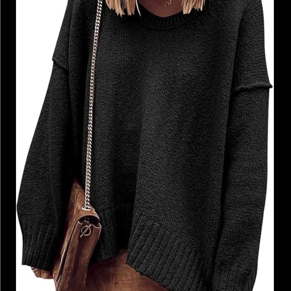 Anrabess Elegant Black Women's Crew Neck Sweater